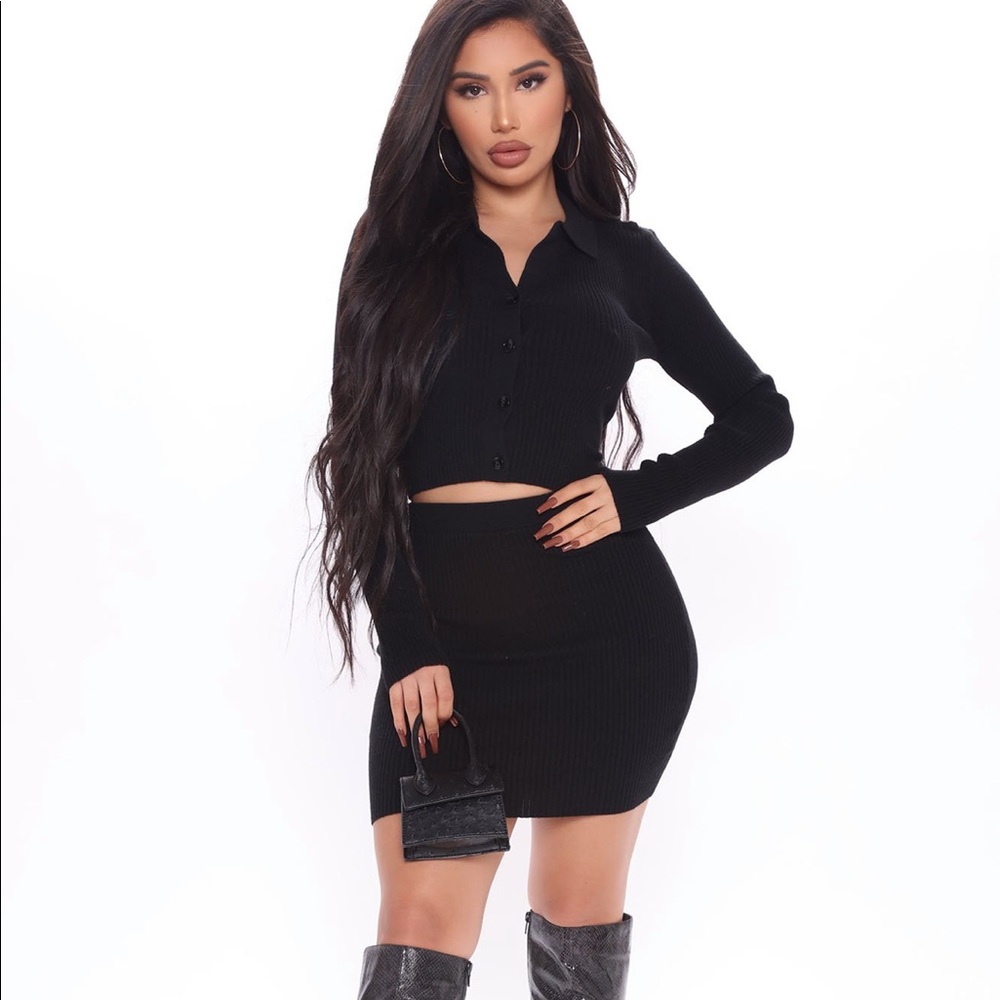 Sweater Mini Skirt Set - Black
